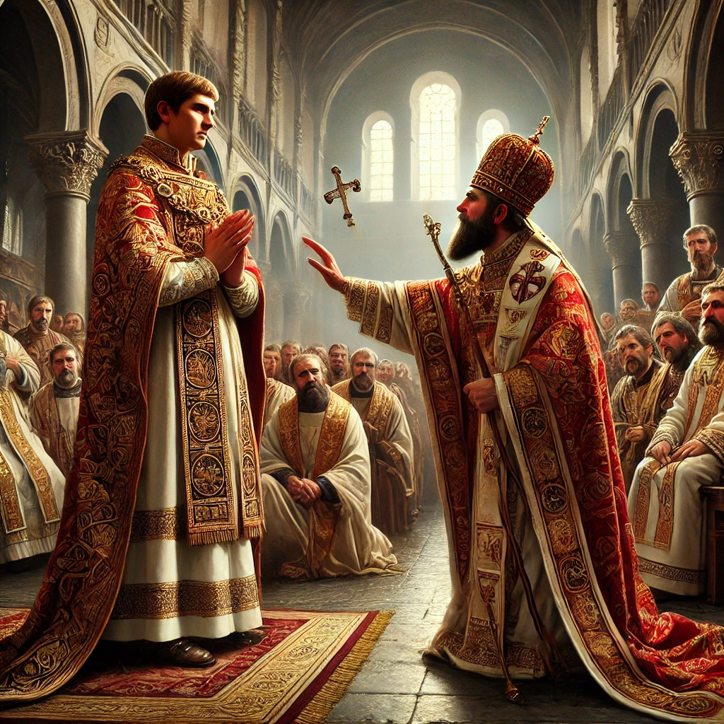 saint Ambroise refoulant l'empereur en pleine liturgie
